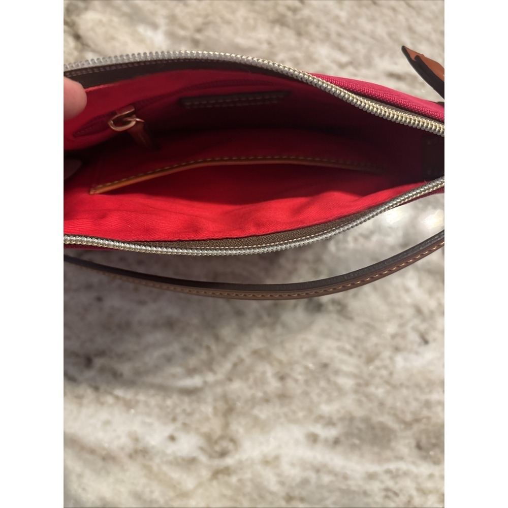Dooney & Bourke Pink Canvas Pouchette Handbag Crossbody Leather Strap 7x9 - Picture 4 of 5